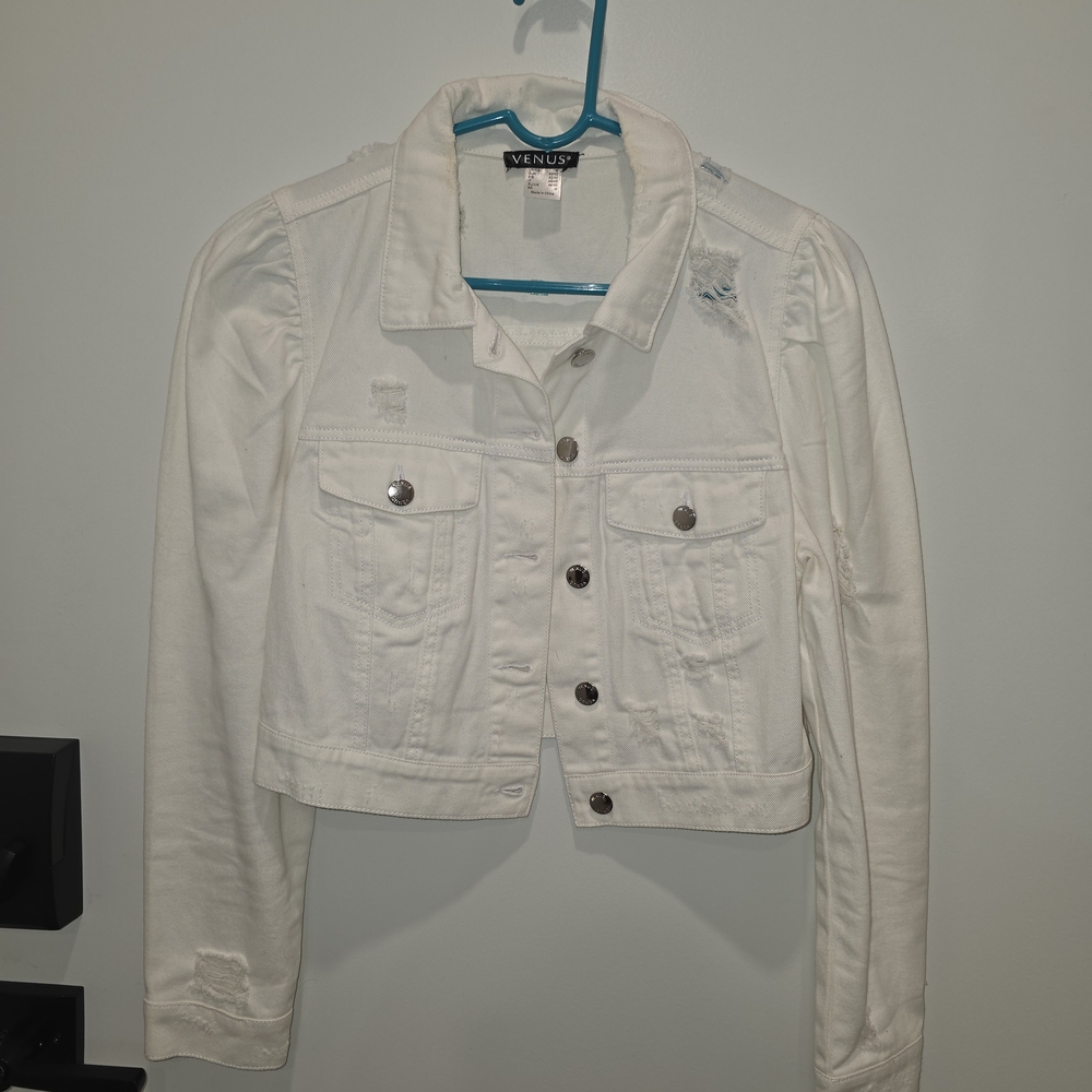 Venus White Cropped Denim Jacket